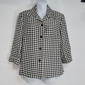 Silkland 100% Silk Houndstooth Button Front Blazer Top Size 6‎